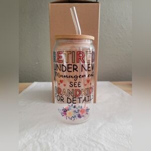 Floral Glass Tumbler with Straw and Bamboo Lid